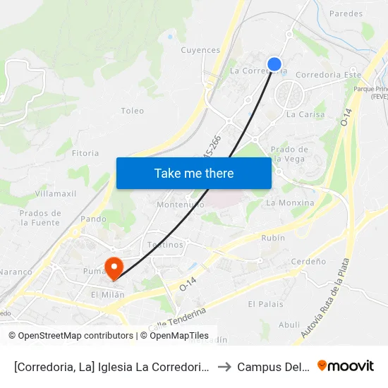 [Corredoria, La]  Iglesia La Corredoria [Cta 02073] to Campus Del Milán map