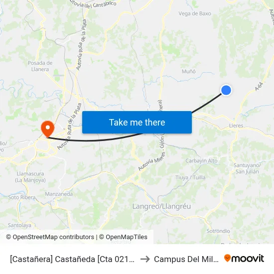 [Castañera]  Castañeda [Cta 02125] to Campus Del Milán map