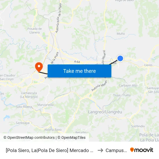 [Pola Siero, La|Pola De Siero]  Mercado Ganado - Venta La Uña [Cta 02139] to Campus Del Milán map