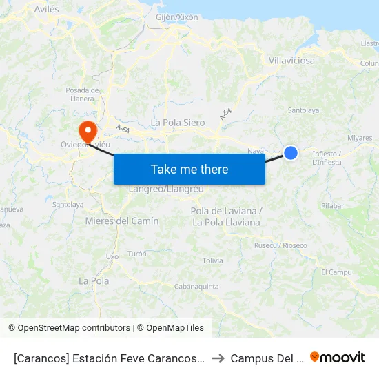 [Carancos]  Estación Feve Carancos [Cta 02160] to Campus Del Milán map