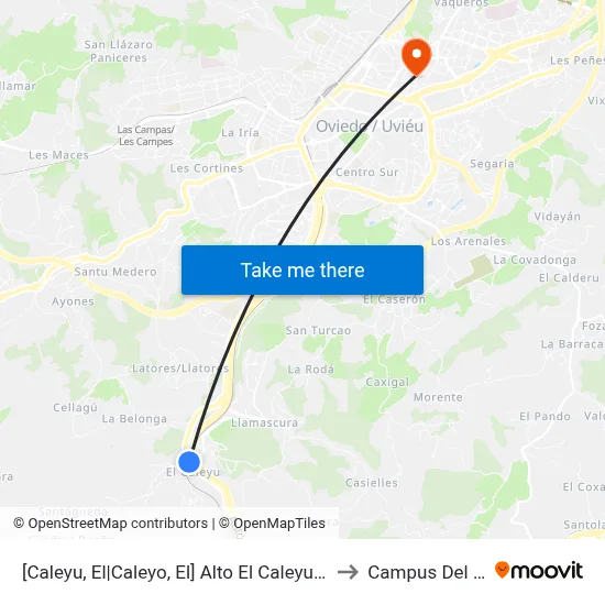 [Caleyu, El|Caleyo, El]  Alto El Caleyu [Cta 02648] to Campus Del Milán map