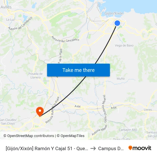 [Gijón/Xixón]  Ramón Y Cajal 51 - Quevedo [Cta 02850] to Campus Del Milán map
