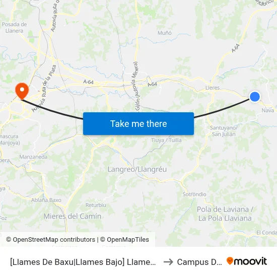 [Llames De Baxu|Llames Bajo]  Llames De Abajo [Cta 02884] to Campus Del Milán map