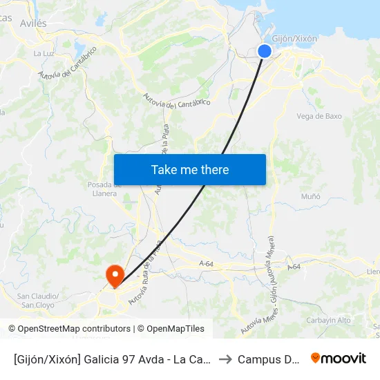 [Gijón/Xixón]  Galicia 98 Avda - Cuatro Caminos [Cta 03061] to Campus Del Milán map
