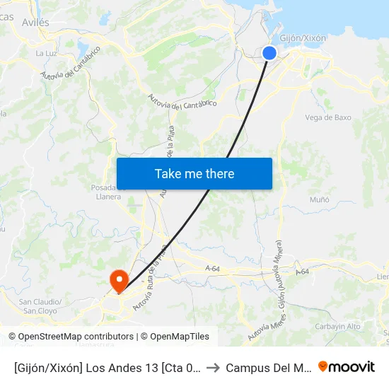 [Gijón/Xixón]  Los Andes 13 [Cta 03065] to Campus Del Milán map