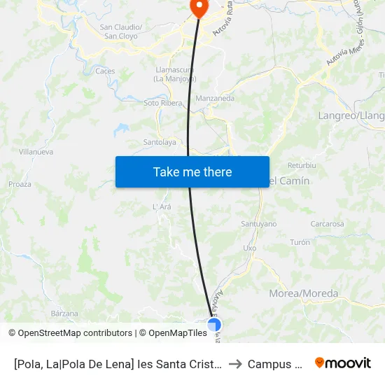 [Pola, La|Pola De Lena]  Ies Santa Cristina De Lena [Cta 03203] to Campus Del Milán map