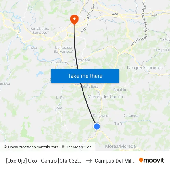 [Uxo|Ujo]  Uxo - Centro [Cta 03227] to Campus Del Milán map