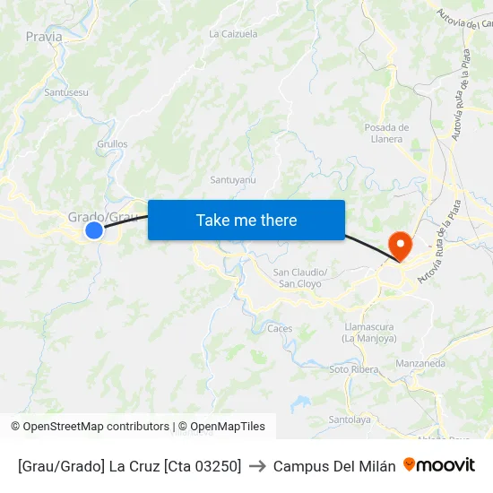 [Grau/Grado]  La Cruz [Cta 03250] to Campus Del Milán map