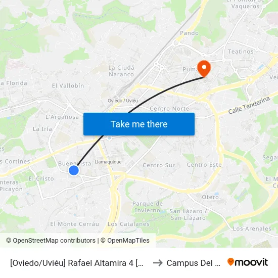 [Oviedo/Uviéu]  Rafael Altamira 4 [Cta 03351] to Campus Del Milán map