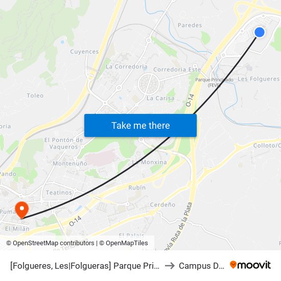 [Folgueres, Les|Folgueras]  Parque Principado [Cta 03483] to Campus Del Milán map