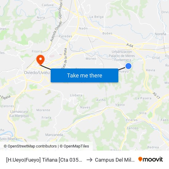 [H.Ueyo|Fueyo]  Tiñana [Cta 03515] to Campus Del Milán map