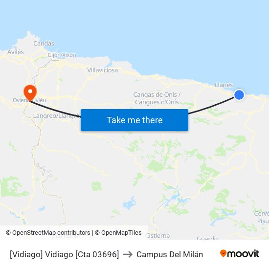 [Vidiago]  Vidiago [Cta 03696] to Campus Del Milán map
