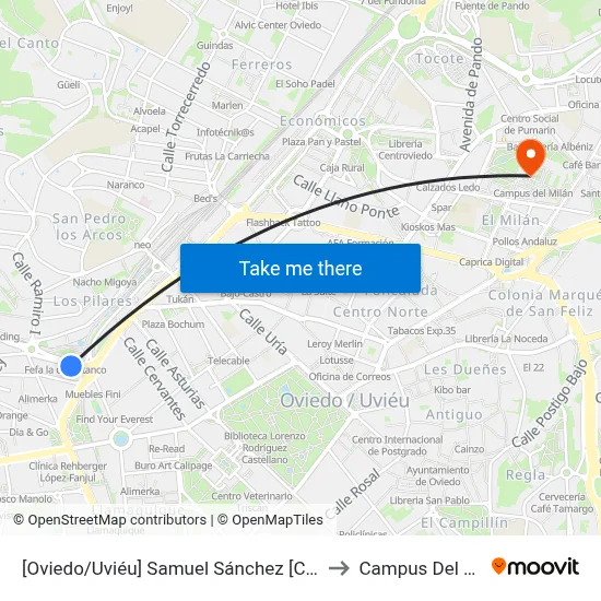 [Oviedo/Uviéu]  Samuel Sánchez [Cta 04127] to Campus Del Milán map