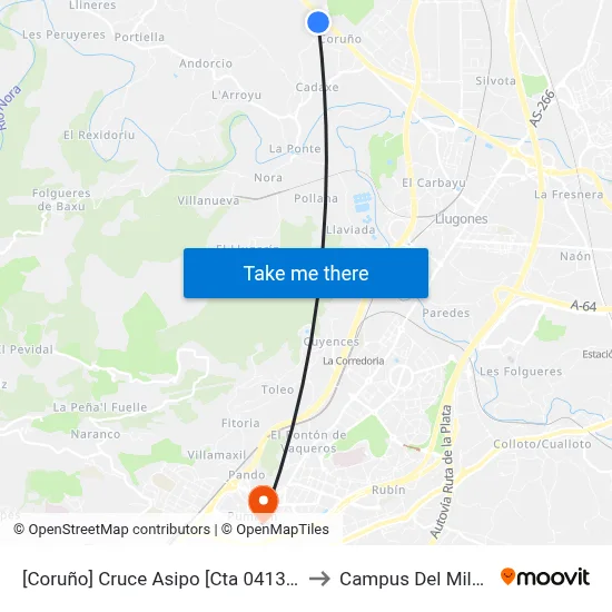 [Coruño]  Cruce Asipo [Cta 04132] to Campus Del Milán map