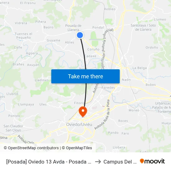 [Posada]  Oviedo 13 Avda - Posada [Cta 04134] to Campus Del Milán map