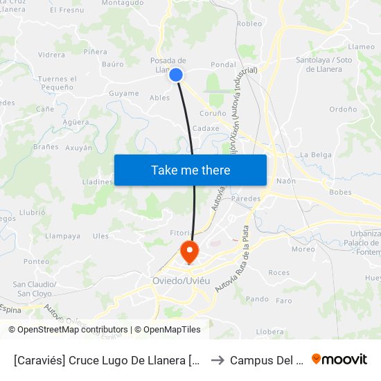 [Caraviés]  Cruce Lugo De Llanera [Cta 04142] to Campus Del Milán map