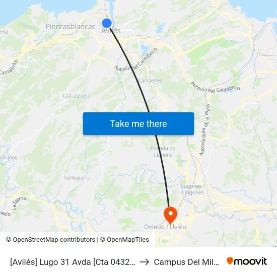 [Avilés]  Lugo 31 Avda [Cta 04320] to Campus Del Milán map
