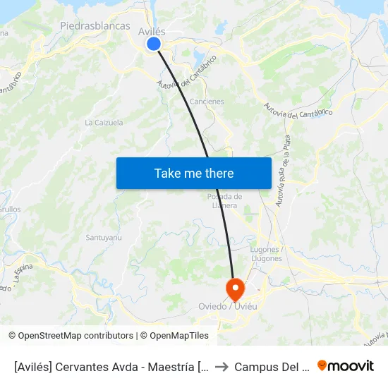 [Avilés]  Cervantes Avda - Maestría [Cta 04334] to Campus Del Milán map