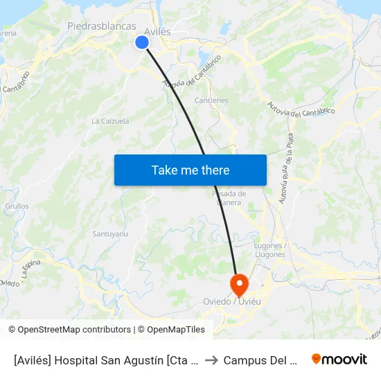[Avilés]  Hospital San Agustín [Cta 04356] to Campus Del Milán map