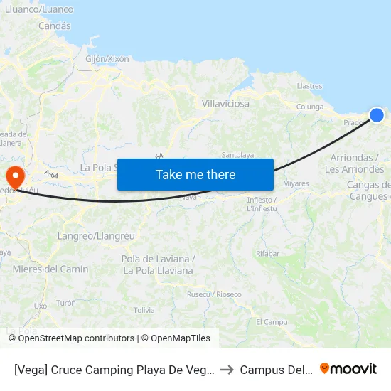 [Vega]  Cruce Camping Playa De Vega [Cta 05142] to Campus Del Milán map
