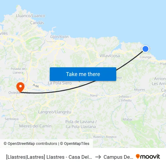 [Llastres|Lastres]  Llastres - Casa Del Mar [Cta 05196] to Campus Del Milán map