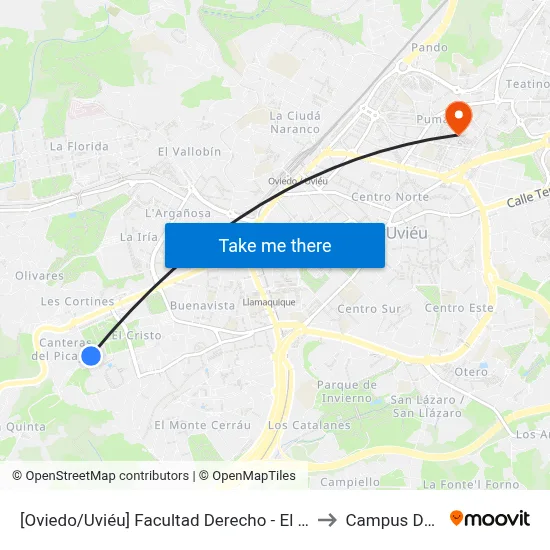 [Oviedo/Uviéu]  Facultad Derecho - El Cristo [Cta 05470] to Campus Del Milán map