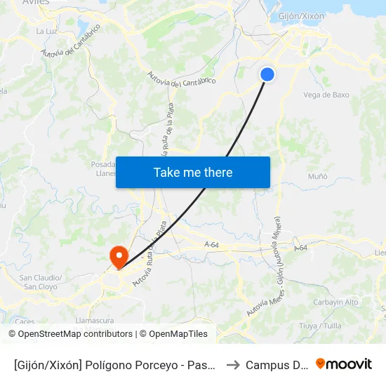 [Gijón/Xixón]  Polígono Porceyo - Paso Elevado [Cta 05500] to Campus Del Milán map