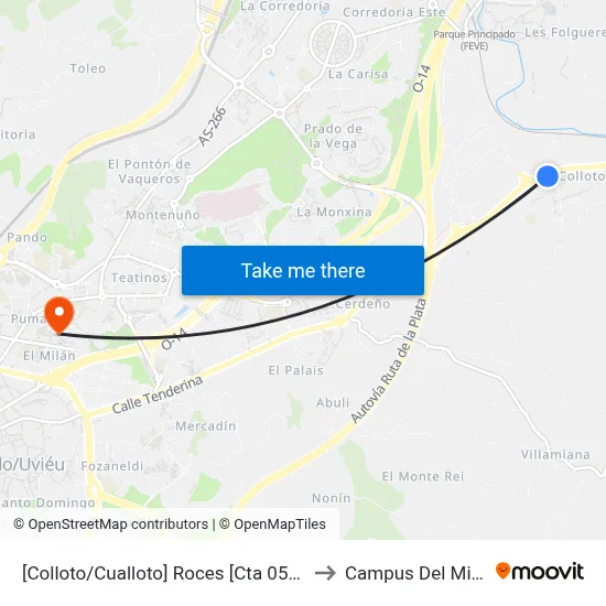 [Colloto/Cualloto]  Roces [Cta 05514] to Campus Del Milán map
