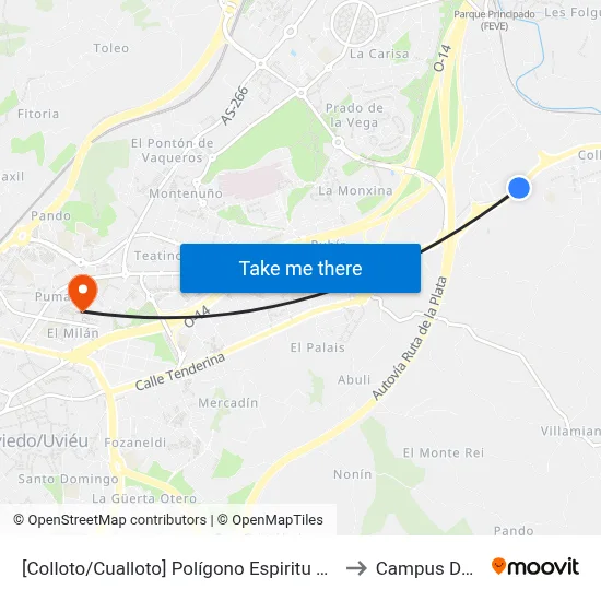 [Colloto/Cualloto]  Polígono Espiritu Santo [Cta 05516] to Campus Del Milán map