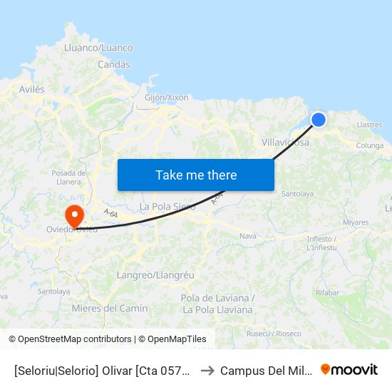 [Seloriu|Selorio]  Olivar [Cta 05729] to Campus Del Milán map