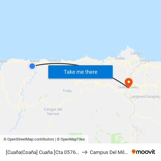 [Cuaña|Coaña]  Cuaña [Cta 05767] to Campus Del Milán map