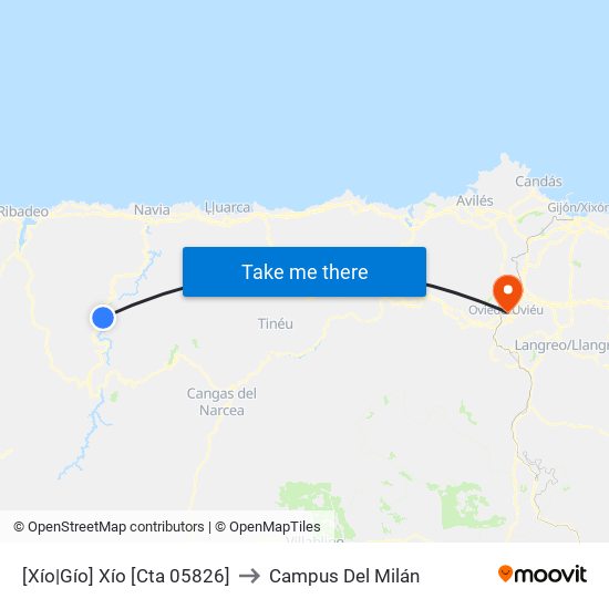 [Xío|Gío]  Xío [Cta 05826] to Campus Del Milán map