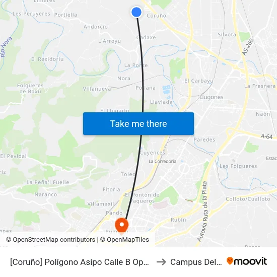 [Coruño]  Polígono Asipo Calle B Open [Cta 06070] to Campus Del Milán map