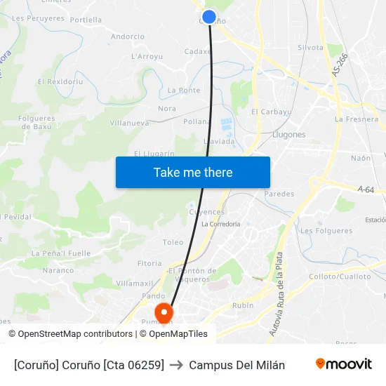 [Coruño]  Coruño [Cta 06259] to Campus Del Milán map