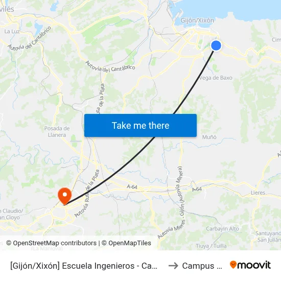 [Gijón/Xixón]  Escuela Ingenieros - Campus Viesques [Cta 06903] to Campus Del Milán map
