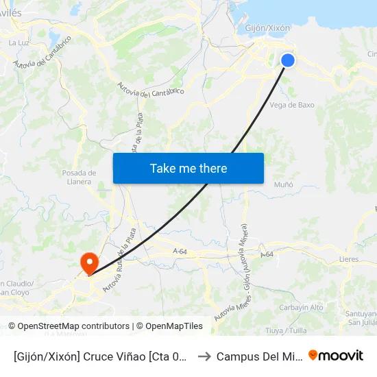 [Gijón/Xixón]  Cruce Viñao [Cta 06920] to Campus Del Milán map