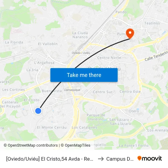 [Oviedo/Uviéu]  El Cristo,54 Avda - Residencia [Cta 07308] to Campus Del Milán map