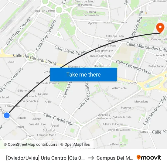 [Oviedo/Uviéu]  Uría Centro [Cta 07397] to Campus Del Milán map