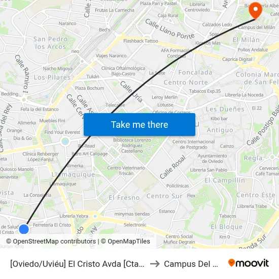 [Oviedo/Uviéu]  El Cristo Avda [Cta 07403] to Campus Del Milán map