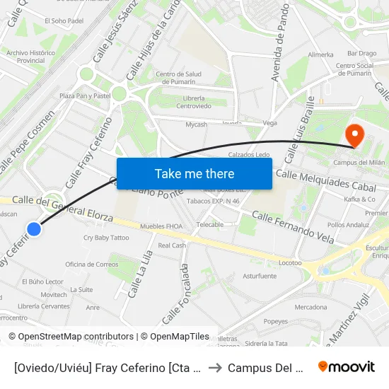 [Oviedo/Uviéu]  Fray Ceferino [Cta 07406] to Campus Del Milán map