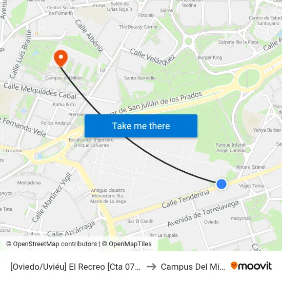 [Oviedo/Uviéu]  El Recreo [Cta 07410] to Campus Del Milán map