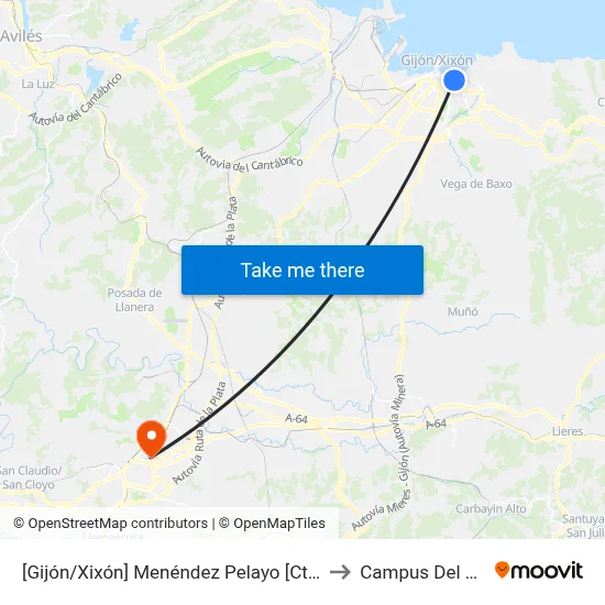 [Gijón/Xixón]  Menéndez Pelayo [Cta 07415] to Campus Del Milán map
