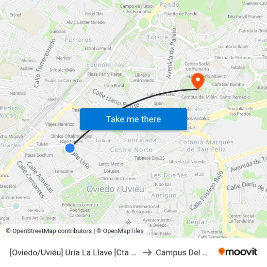 [Oviedo/Uviéu]  Uría La Llave [Cta 07430] to Campus Del Milán map