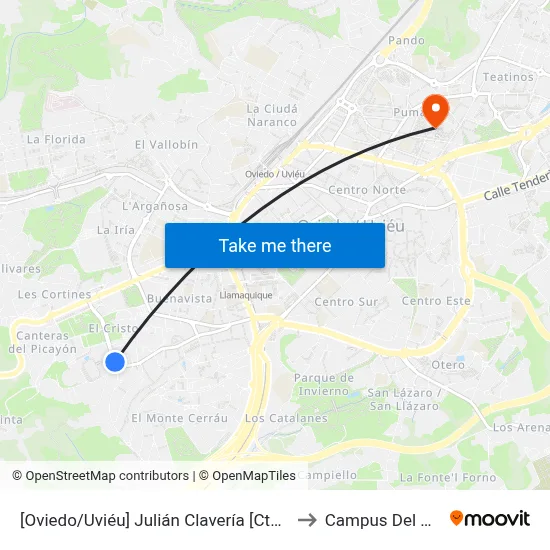 [Oviedo/Uviéu]  Julián Clavería [Cta 07435] to Campus Del Milán map