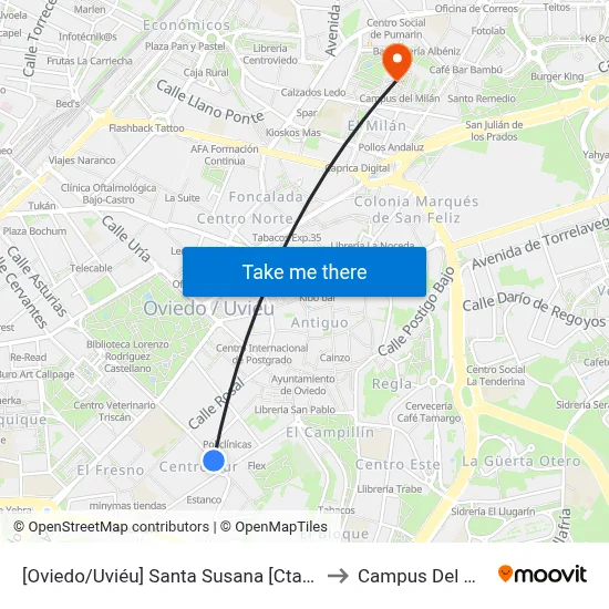 [Oviedo/Uviéu]  Santa Susana [Cta 07444] to Campus Del Milán map