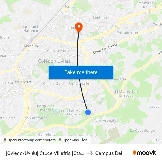[Oviedo/Uviéu]  Cruce Villafría [Cta 07453] to Campus Del Milán map