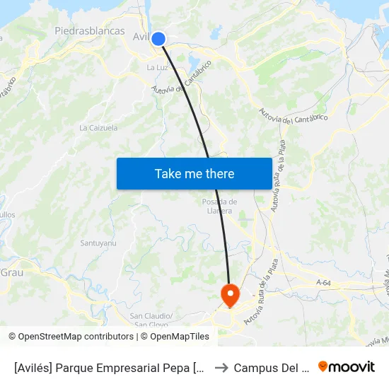 [Avilés]  Parque Empresarial Pepa [Cta 07918] to Campus Del Milán map