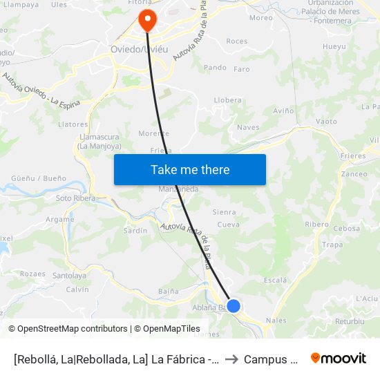 [Rebollá, La|Rebollada, La]  La Fábrica - La Caleya [Cta 01588] to Campus Del Milán map