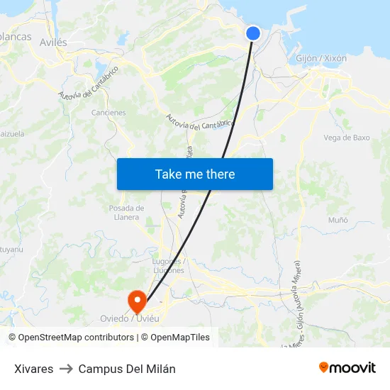 Xivares to Campus Del Milán map