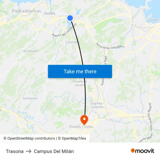 Trasona to Campus Del Milán map